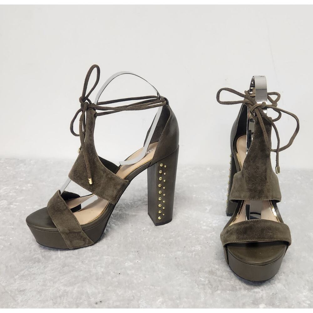 GIANNI BINI Womens Olive Green Suede & Studded Platform Heels-Size 9M